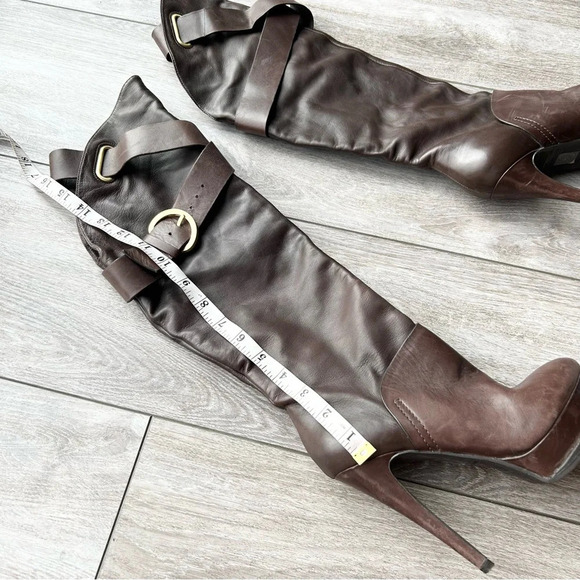 GUESS by Marciano Brown Buttery Leather Platform Heeled Knee High Boots - Picture 16 of 16